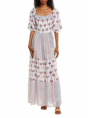 Ash & Eden Happy Maxi Dress - white background w/blue, teal & burgandy print